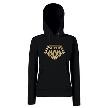 Damen Hoodie - Super Mom schwarz-gold L