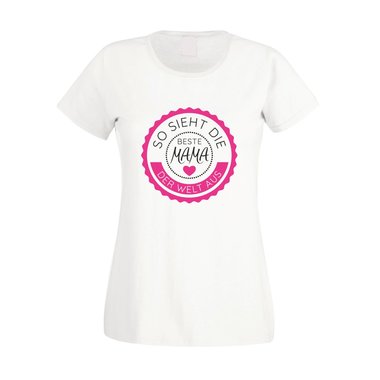 Damen T-Shirt - So sieht die beste Mama der Welt aus - Stempel fuchsia-gold XS