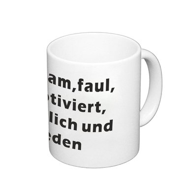 Kaffeebecher langsam, faul, unmotiviert, glcklich und zufrieden