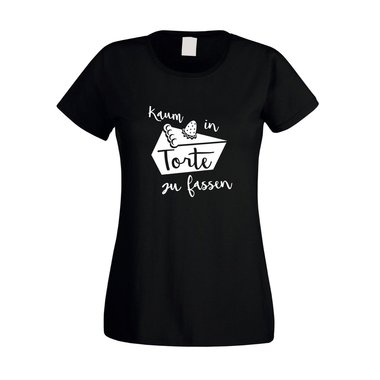 Damen T-Shirt - Kaum in Torte zu fassen - Humor Wortspiel Naschkatze Se Kuchen