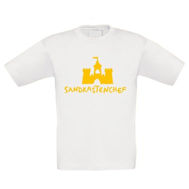 Kinder T-Shirt - Sandkastenchef - Kindheit Jugend Sand Sandburg Sandkasten Chef weiss-gelb 152-164