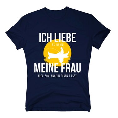 Herren T-Shirt - Ich liebe es, wenn meine Frau mich zum Angeln gehen l�sst dunkelblau-gelb S