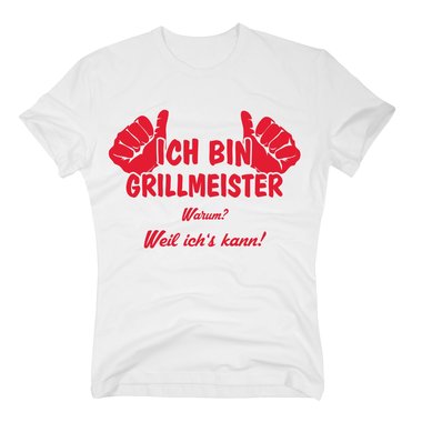 Herren T-Shirt - Ich bin Grillmeister, weil ichs kann! - Mnner Grill BBQ Chef weiss-rot 4XL