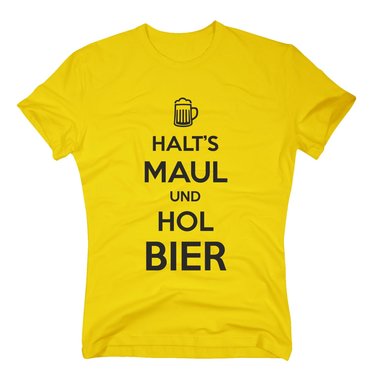 Herren T-Shirt - Halts Maul und hol Bier - Humor Witz Saufen Suff Frage Antwort dunkelblau-weiss S