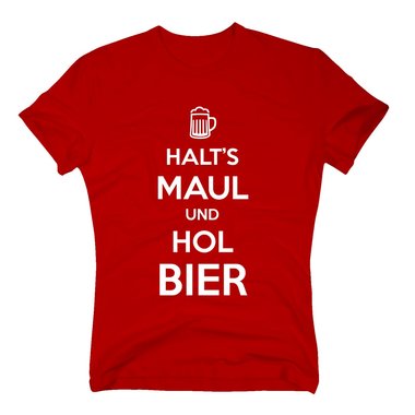 Herren T-Shirt - Halts Maul und hol Bier - Humor Witz Saufen Suff Frage Antwort dunkelblau-weiss S