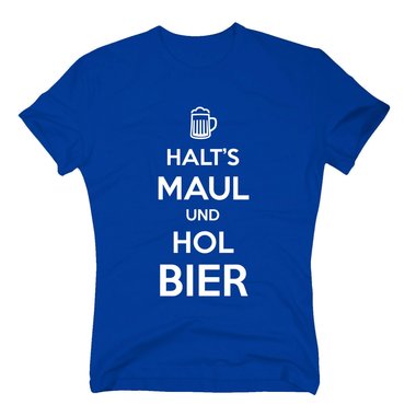 Herren T-Shirt - Halts Maul und hol Bier - Humor Witz Saufen Suff Frage Antwort dunkelblau-weiss S