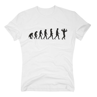 Herren T-Shirt - Bodybuilding Evolution - Hobby Sport Training Muskel Fitness weiss-schwarz 5XL