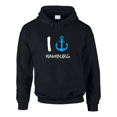 Hoodie I Love Hamburg mit Anker Kapuzenpullover HH St. Pauli Hafen XS-5XL