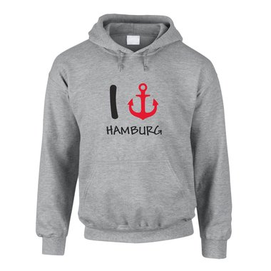 Hoodie I Love Hamburg mit Anker Kapuzenpullover HH St. Pauli Hafen XS-5XL