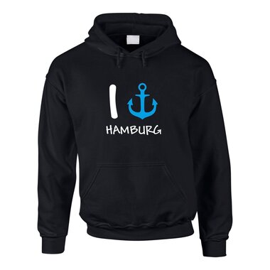Hoodie I Love Hamburg mit Anker Kapuzenpullover HH St. Pauli Hafen XS-5XL 4XL grau-hellblau