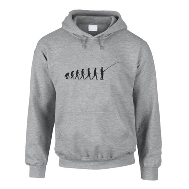 Herren Hoodie - Evolution Angel - Angeln Angelrute Fisch Fischen Hobby Sport See XS grau-schwarz