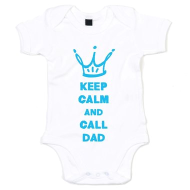 Baby Body - Keep calm and call Dad - Superheld rufen Ruhe bewahren Papa Vater weiss-cyan 68-80