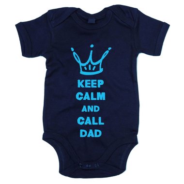 Baby Body - Keep calm and call Dad - Superheld rufen Ruhe bewahren Papa Vater weiss-cyan 68-80