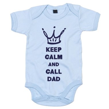 Baby Body - Keep calm and call Dad - Superheld rufen Ruhe bewahren Papa Vater weiss-cyan 68-80