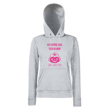 Damen Hoodie - Ich spre das Tier in mir - Das Faultier - Langschlfer S L schwarz-weiss