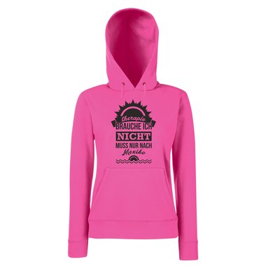 Damen Hoodie - Therapie brauche ich nicht - muss nur nach Mexiko - Urlaub Ferien fuchsia-schwarz XS