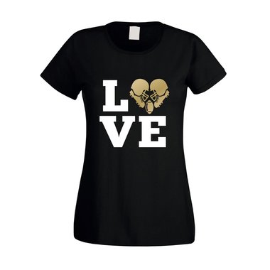 Damen T-Shirt - Football Love - Hobby Sport Cheerleader Quarterback Touchdown schwarz-gold XS