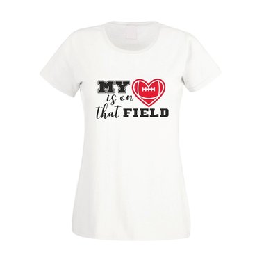 Damen T-Shirt - My heart is on that field - Hobby Sport Cheerleader Quarterback