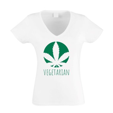 Damen T-Shirt V-Neck - Vegetarian - Ernhrung Gesundheit Ideale Humor Ironie Fun