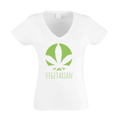 Damen T-Shirt V-Neck - Vegetarian - Ernhrung Gesundheit Ideale Humor Ironie Fun