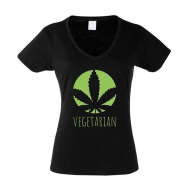 Damen T-Shirt V-Neck - Vegetarian - Ernhrung Gesundheit Ideale Humor Ironie Fun