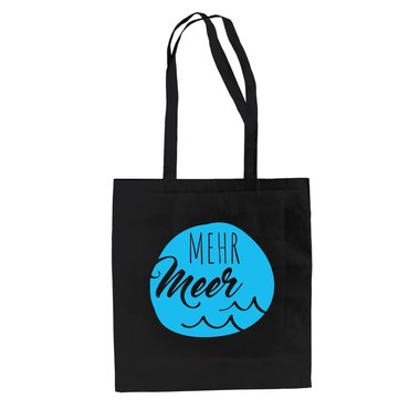 Strand Jutebeutel Baumwolltasche - Mehr Meer - Tasche See Luft Sommer Urlaub schwarz-cyan