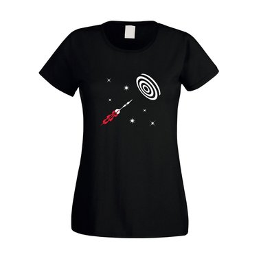 Damen T-Shirt - Space Darts - Hobby Sport Geschicklichkeit Weltraum All Score weiss-schwarz XXL