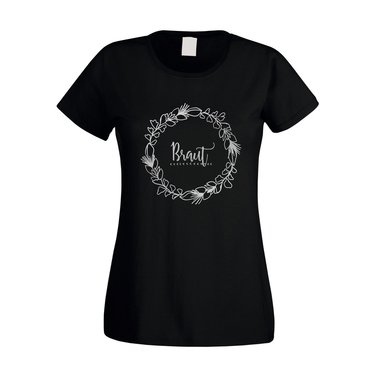 Braut - Blumenkranz - JGA Damen T-Shirt - Junggesellin Hochzeit Party Feiern JGA