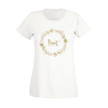 Braut - Blumenkranz - JGA Damen T-Shirt - Junggesellin Hochzeit Party Feiern JGA weiss-schwarz XXL