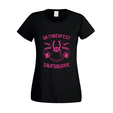 Dirndl Saufgruppe - Damen T-Shirt - Volksfest Oktoberfest Tracht Feiern Schleife