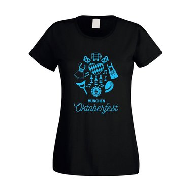 Mnchen Oktoberfest - Damen T-Shirt - Tracht Bier Wiesn Ma Schleife Dirndl Krug
