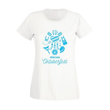 Mnchen Oktoberfest - Damen T-Shirt - Tracht Bier Wiesn Ma Schleife Dirndl Krug weiss-fuchsia XXL