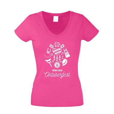 Mnchen Oktoberfest - Damen T-Shirt V-Ausschnitt - Volksfest Bier Ma Dirndl