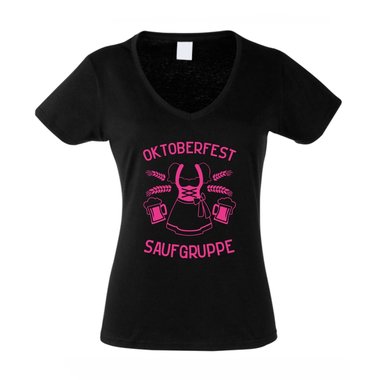 Saufgruppe Dirndl - Damen T-Shirt V-Ausschnitt