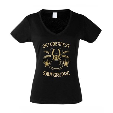 Saufgruppe Dirndl - Damen T-Shirt V-Ausschnitt