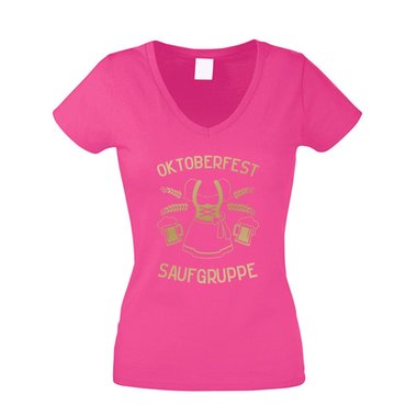 Saufgruppe Dirndl - Damen T-Shirt V-Ausschnitt