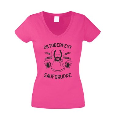 Saufgruppe Dirndl - Damen T-Shirt V-Ausschnitt