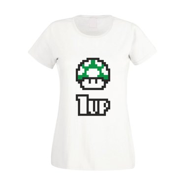 Super Mario - 1 Up - Retro Damen T-Shirt - Gaming Klassiker Level Kindheit Pilz fuchsia-schwarz XS