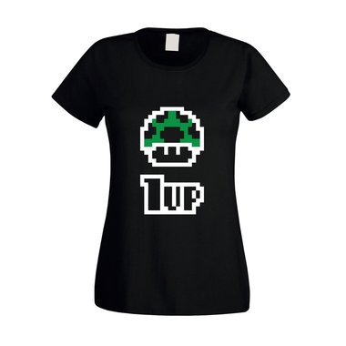 Super Mario - 1 Up - Retro Damen T-Shirt - Gaming Klassiker Level Kindheit Pilz fuchsia-schwarz XS