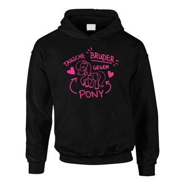 Tausche Bruder gegen Pony - Kinder Hoodie - Familie Geschwister Liebe Ironie Fun schwarz-fuchsia 152-158