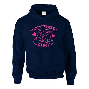 Tausche Bruder gegen Pony - Kinder Hoodie - Familie Geschwister Liebe Ironie Fun schwarz-fuchsia 152-158