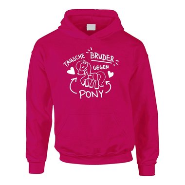 Tausche Bruder gegen Pony - Kinder Hoodie - Familie Geschwister Liebe Ironie Fun schwarz-fuchsia 152-158