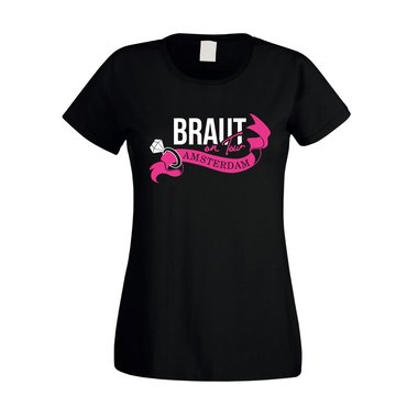 JGA - Braut on Tour - Amsterdam - Damen T-Shirt schwarz-gold XXL