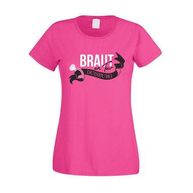 JGA - Braut on Tour - Duisburg - Damen T-Shirt weiss-fuchsia XS