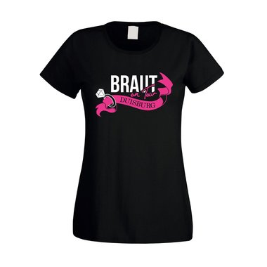 JGA - Braut on Tour - Duisburg - Damen T-Shirt weiss-fuchsia XS