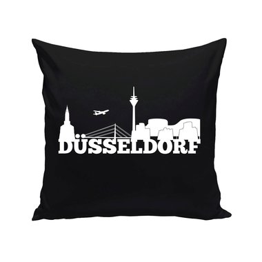 Dsseldorf Skyline - Dekokissen schwarz-weiss