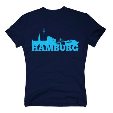 Hamburg Skyline - Herren T-Shirt dunkelblau-cyan S