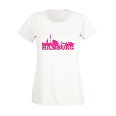 Hamburg Skyline - Damen T-Shirt weiss-fuchsia XS