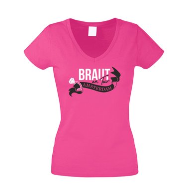 Damen T-Shirt V-Neck - Braut on Tour - Amsterdam - JGA Junggesellinnenabschied