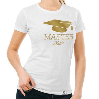 Damen T-Shirt - Master mit Wunschjahr weiss-gold XXL